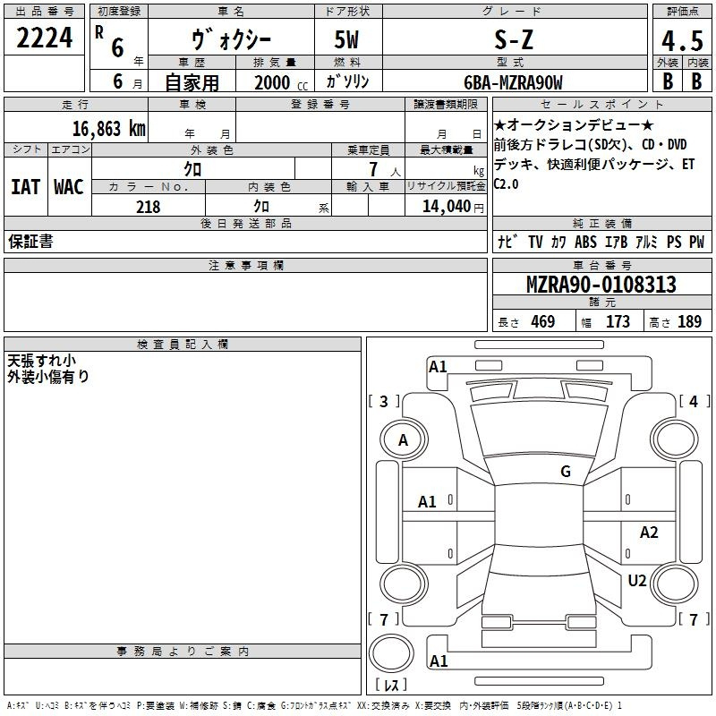 Аукционный лист TOYOTA VOXY 2024