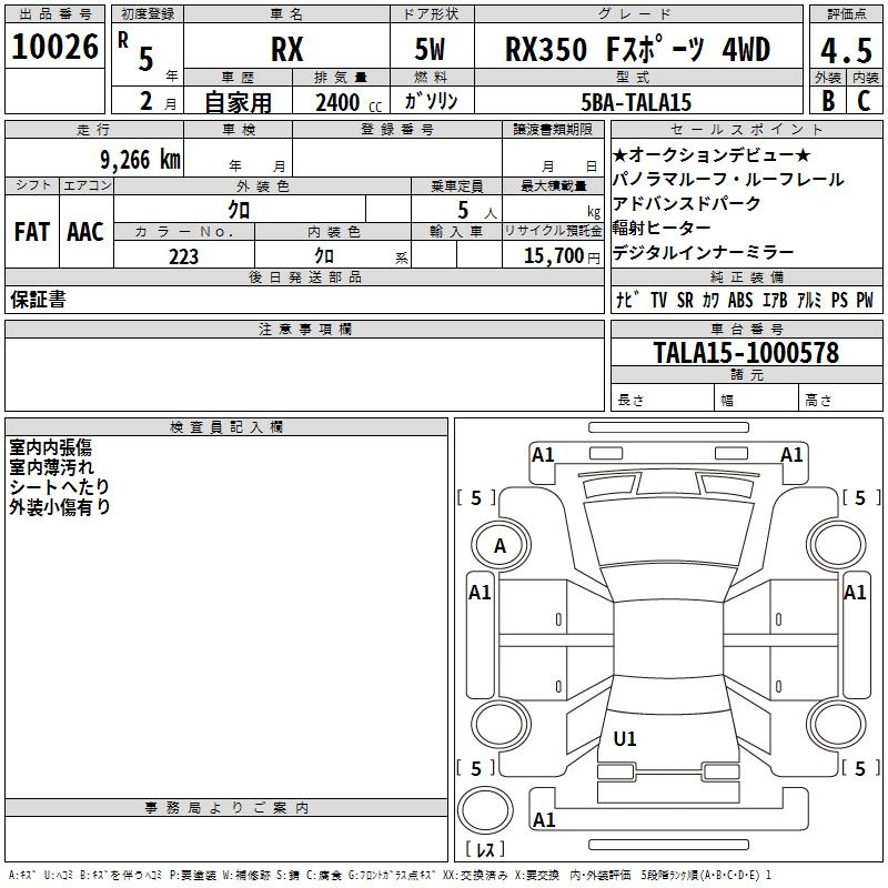 Аукционный лист LEXUS RX 2023