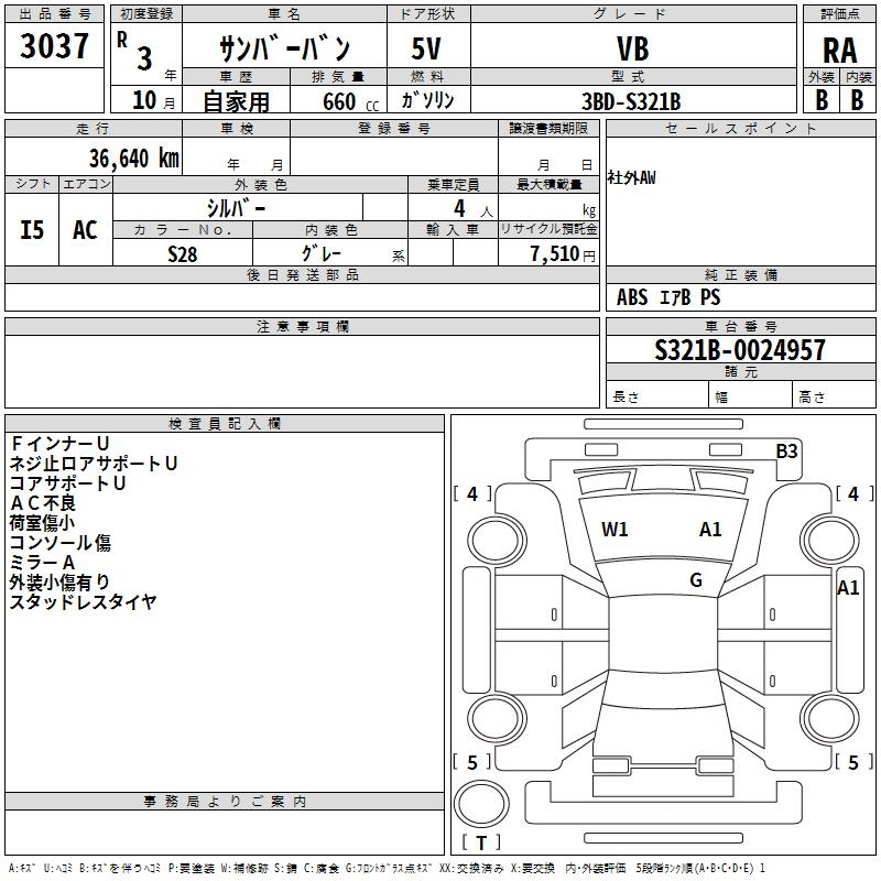 Аукционный лист SUBARU SAMBAR 2021