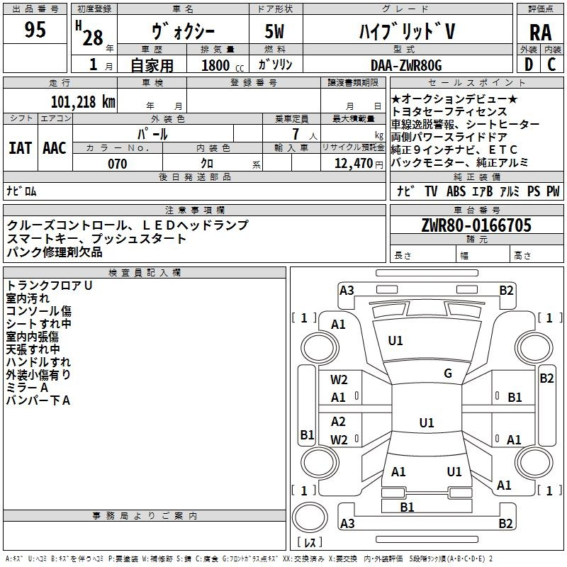 Аукционный лист TOYOTA VOXY 2016