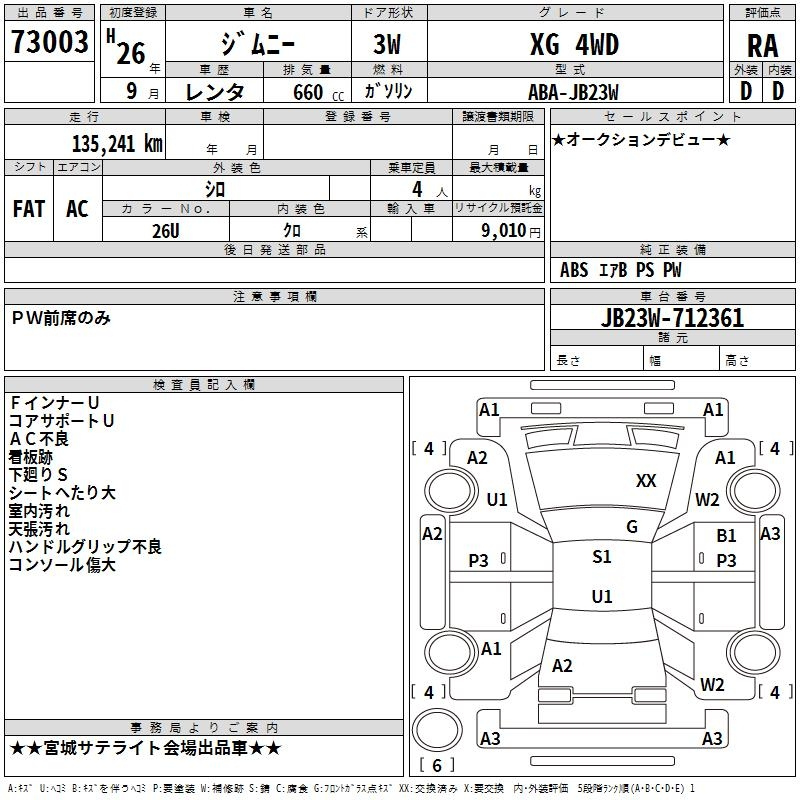 Аукционный лист SUZUKI JIMNY 2014