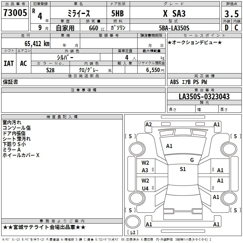 Аукционный лист DAIHATSU MIRA E S 2022