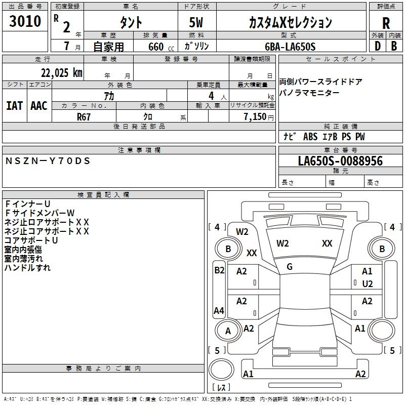 Аукционный лист DAIHATSU TANTO 2020