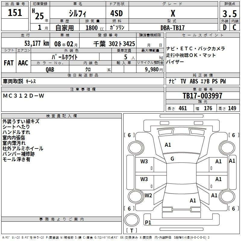 Аукционный лист NISSAN SYLPHY 2013
