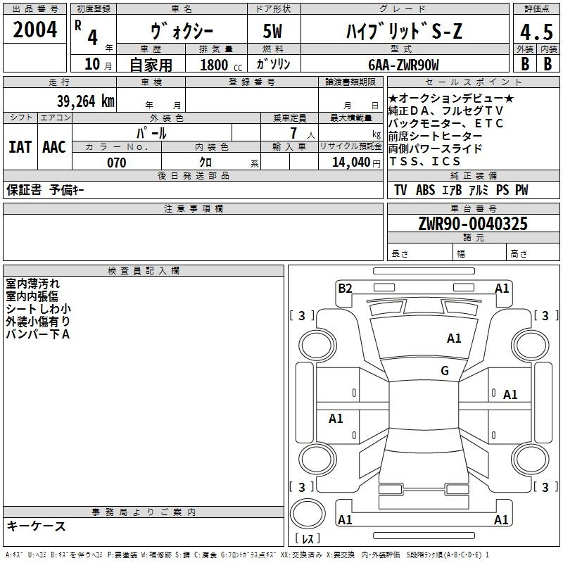 Аукционный лист TOYOTA VOXY 2022