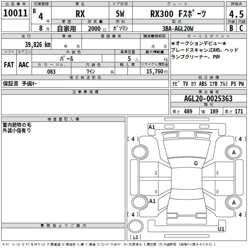 Аукционный лист LEXUS RX 2022