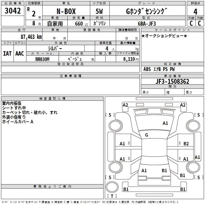 Аукционный лист HONDA N BOX 2020