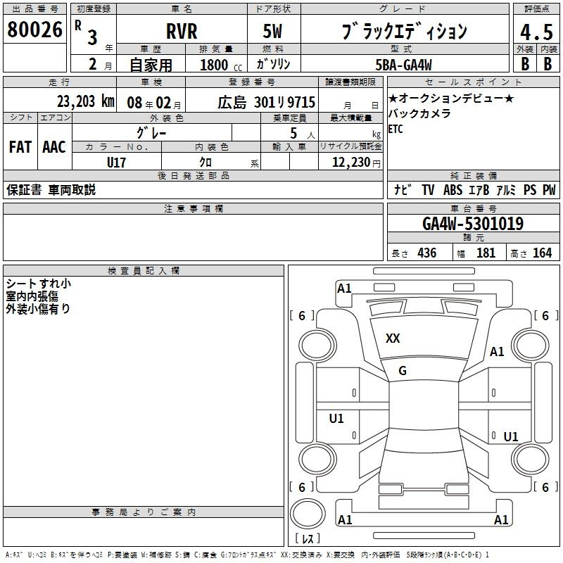 Аукционный лист MITSUBISHI RVR 2021