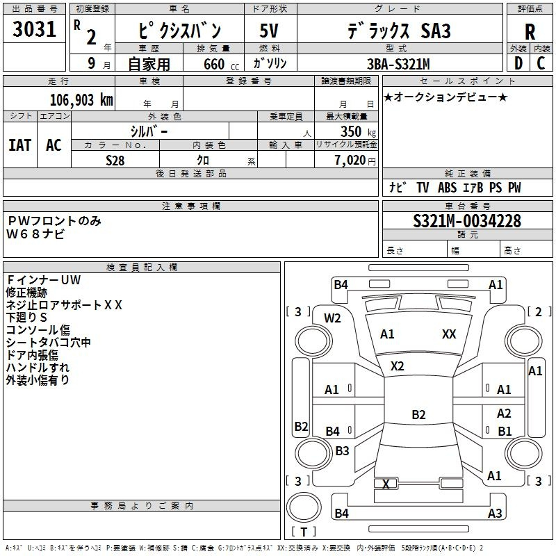 Аукционный лист TOYOTA PIXIS VAN 2020