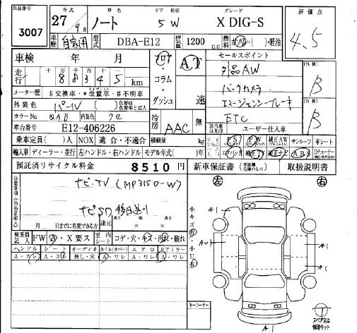 Аукционный лист NISSAN NOTE 2015
