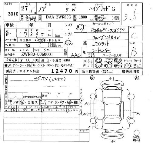 Аукционный лист TOYOTA NOAH 2015