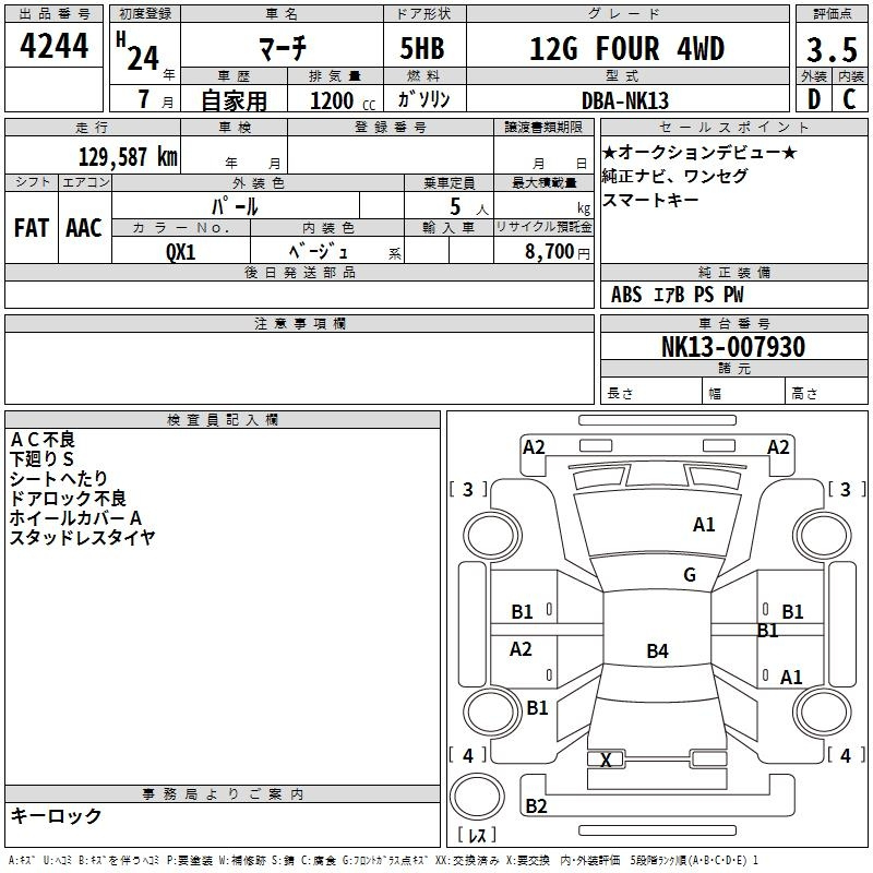 Аукционный лист NISSAN MARCH 2012