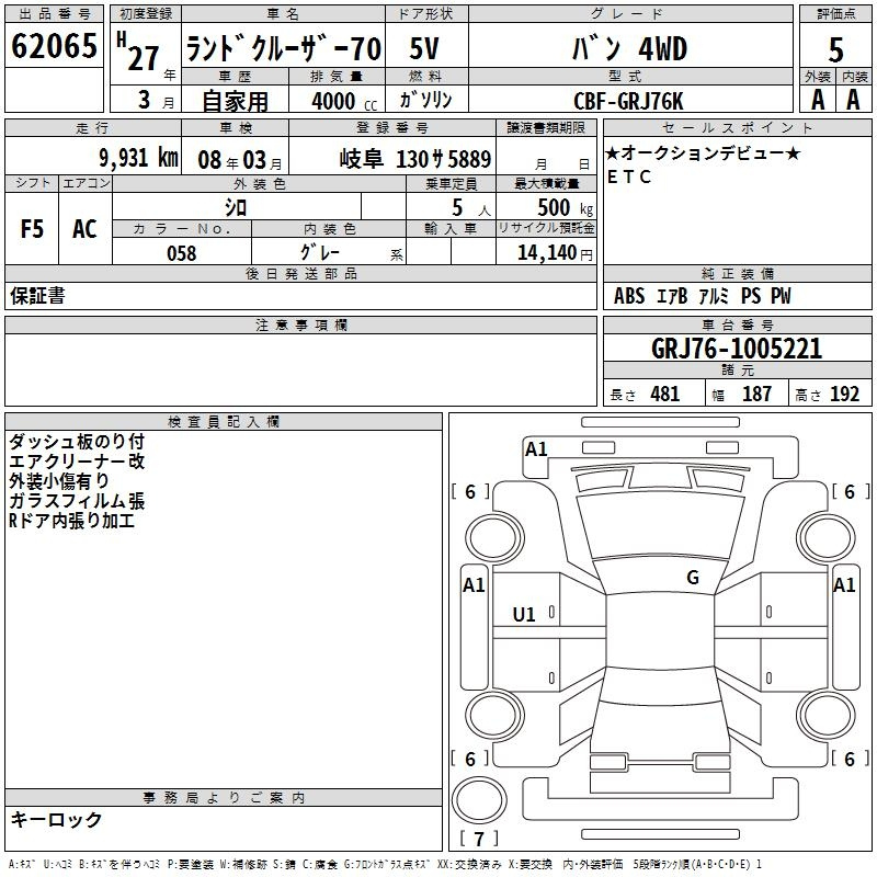 Аукционный лист TOYOTA LAND CRUISER 2015