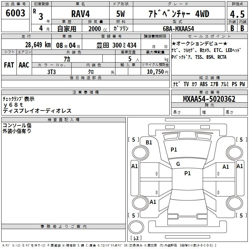 Аукционный лист TOYOTA RAV4 2021