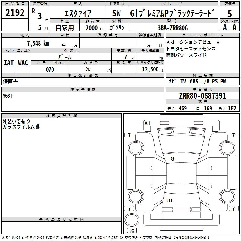 Аукционный лист TOYOTA ESQUIRE 2021