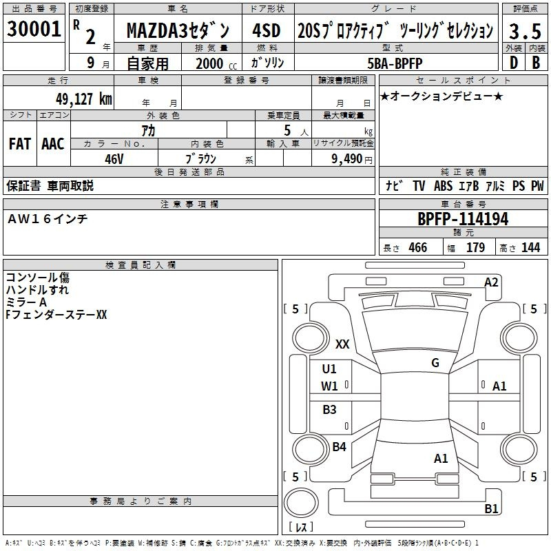 Аукционный лист MAZDA MAZDA3 2020