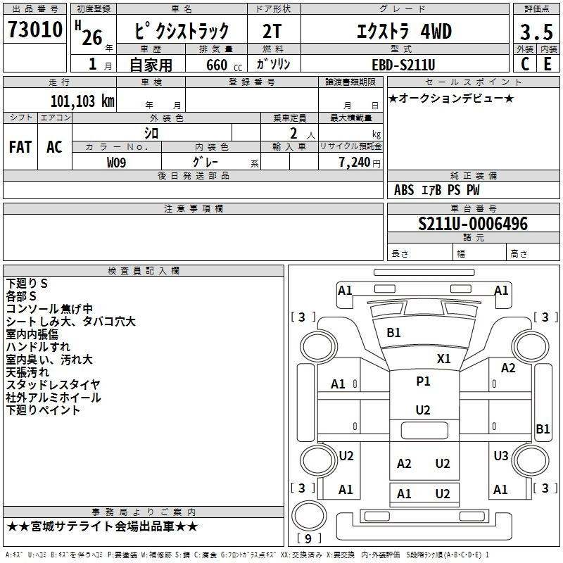 Аукционный лист TOYOTA PIXIS TRUCK 2014