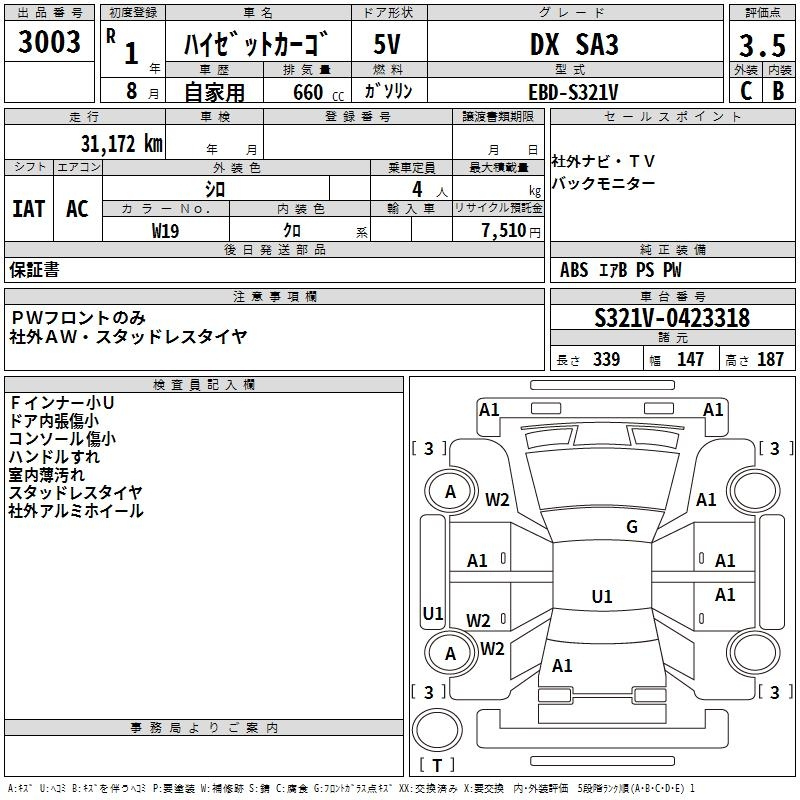 Аукционный лист DAIHATSU HIJET VAN 2019