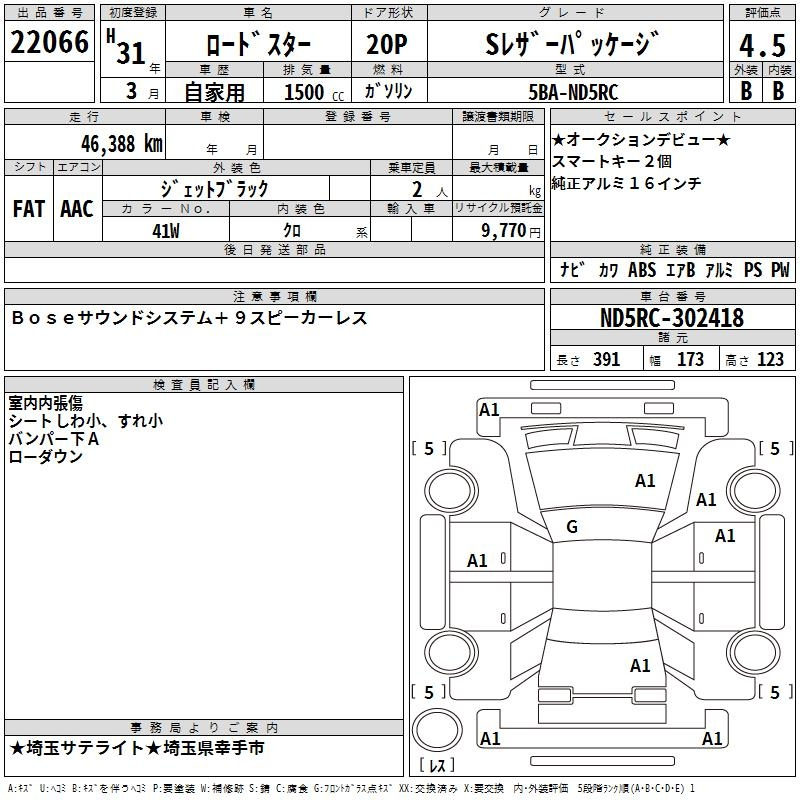 Аукционный лист MAZDA ROADSTER 2019