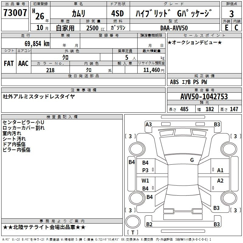 Аукционный лист TOYOTA CAMRY 2014