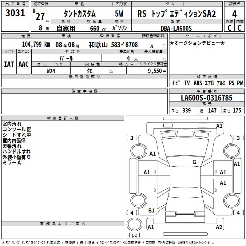 Аукционный лист DAIHATSU TANTO 2015