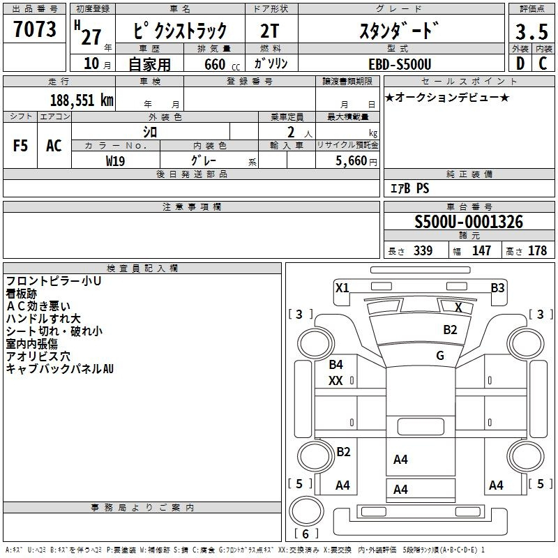 Аукционный лист TOYOTA PIXIS TRUCK 2015