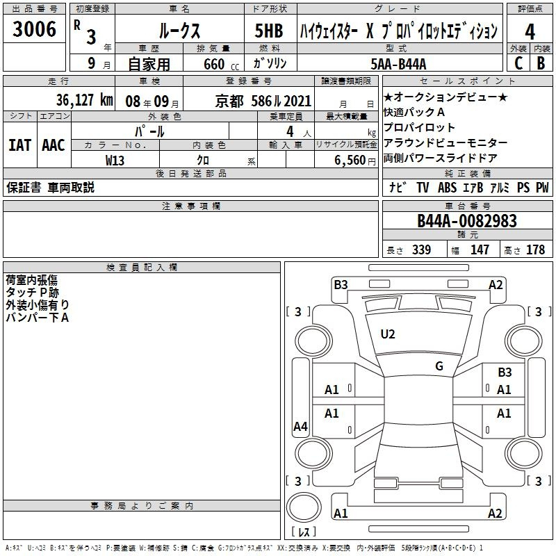 Аукционный лист NISSAN ROOX 2021
