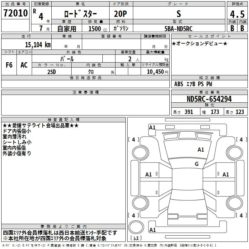 Аукционный лист MAZDA ROADSTER 2022