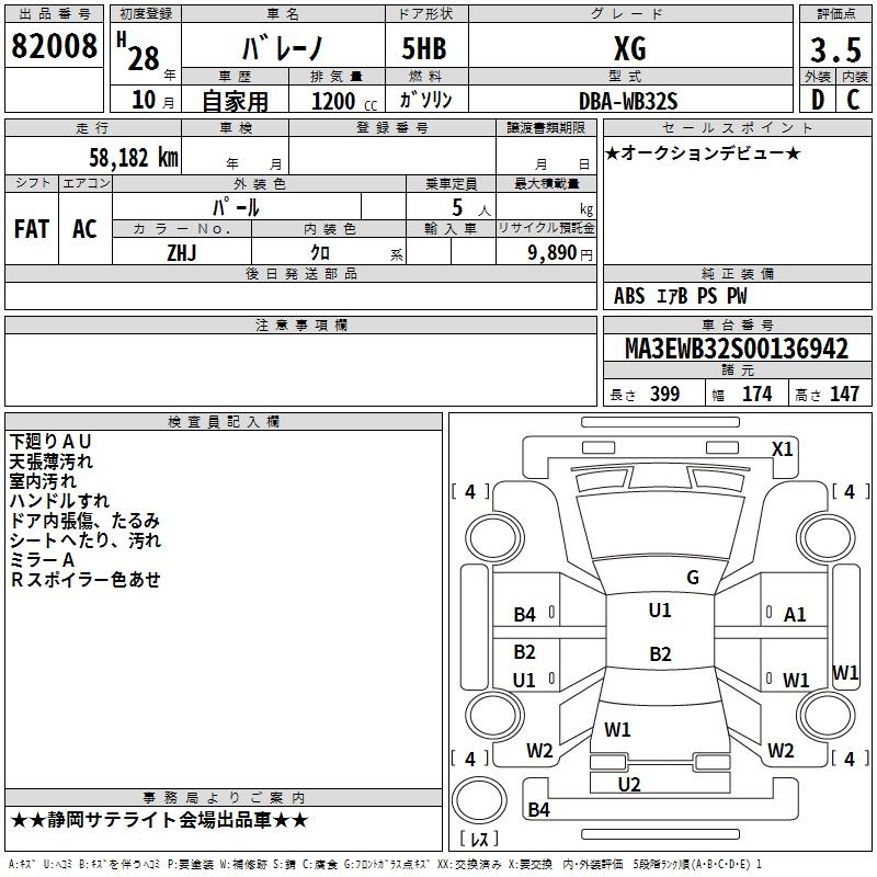 Аукционный лист SUZUKI BALENO 2016