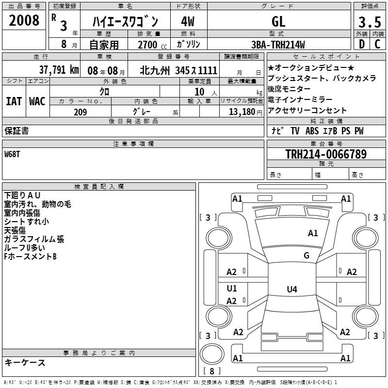 Аукционный лист TOYOTA HIACE 2021