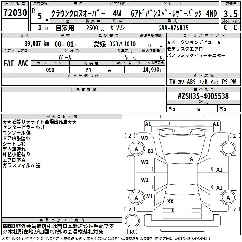 Аукционный лист TOYOTA CROWN CROSSOVER 2023