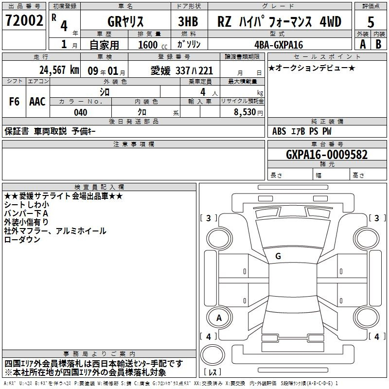 Аукционный лист TOYOTA YARIS 2022