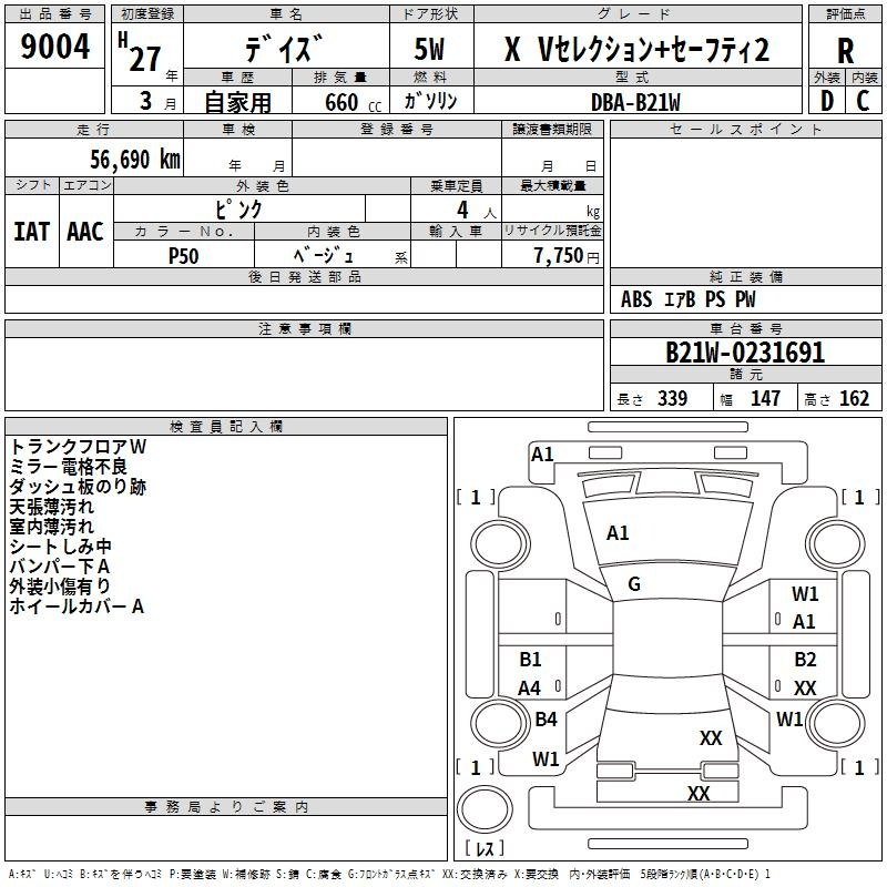 Аукционный лист NISSAN DAYZ 2015