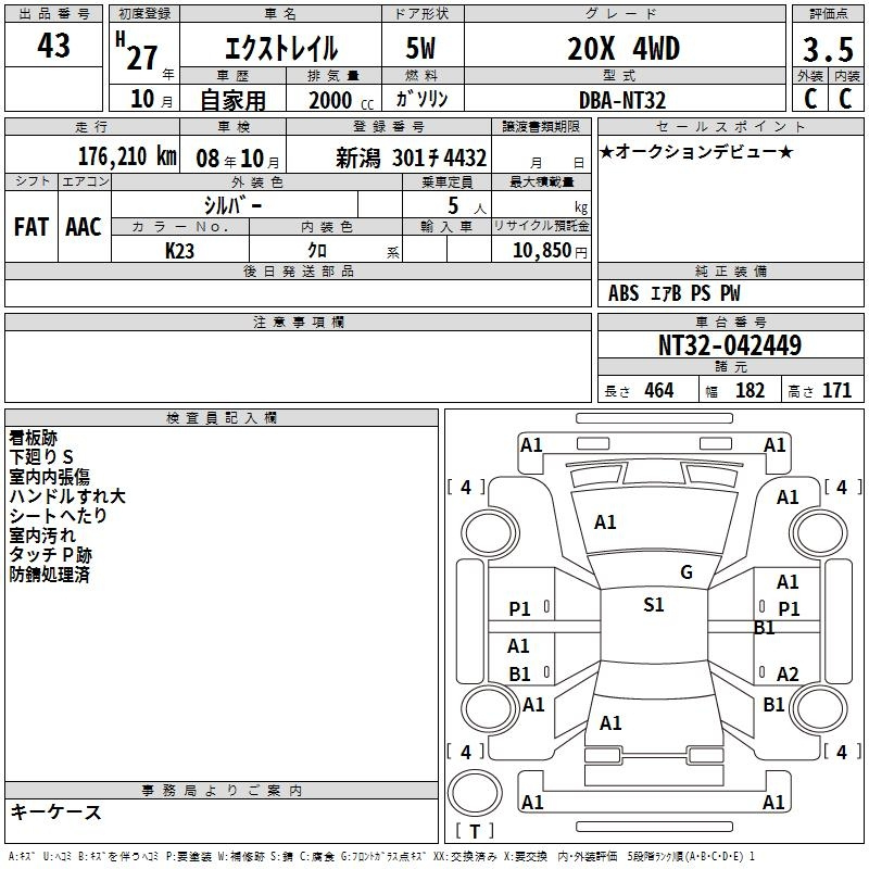 Аукционный лист NISSAN X-TRAIL 2015