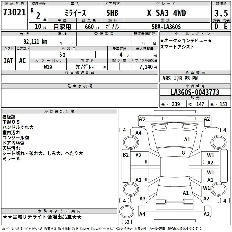 Аукционный лист DAIHATSU MIRA E S 2020