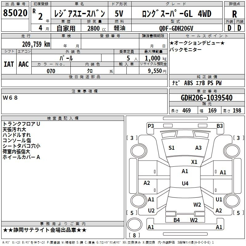 Аукционный лист TOYOTA REGIUS ACE VAN 2020