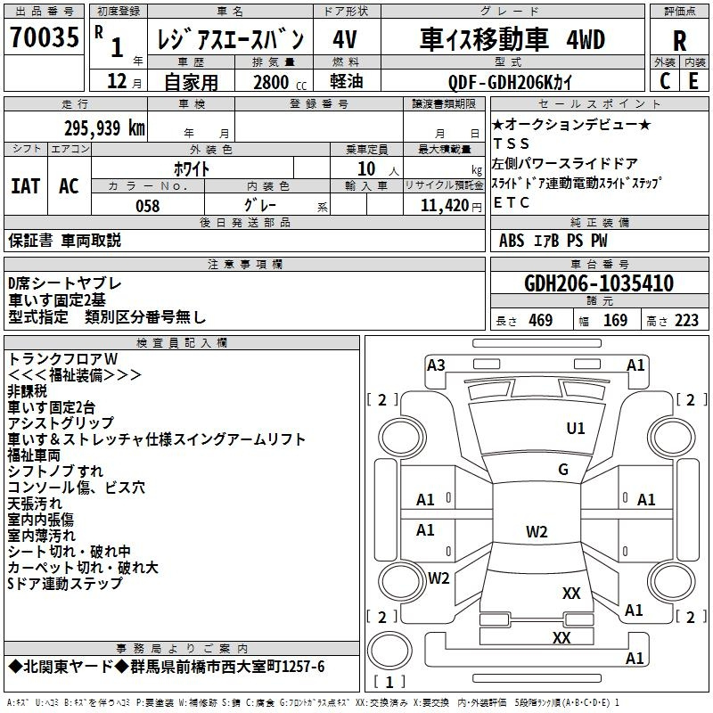 Аукционный лист TOYOTA REGIUS ACE VAN 2019