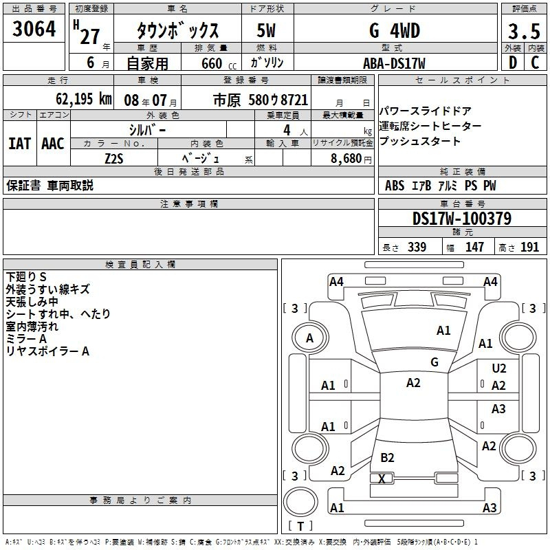 Аукционный лист MITSUBISHI TOWNBOX 2015