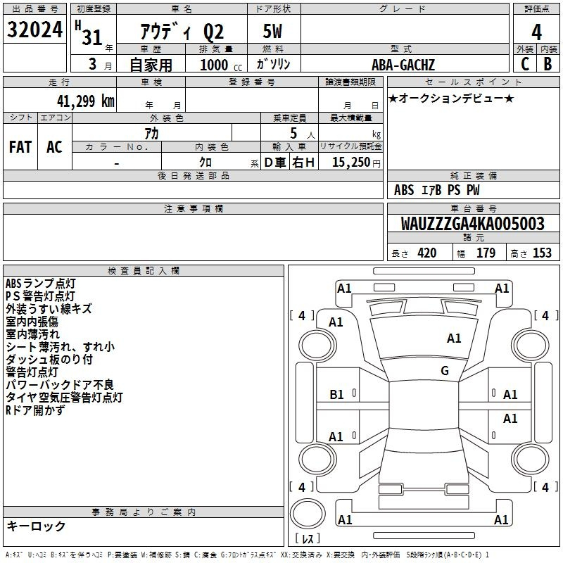 Аукционный лист AUDI Q2 2019