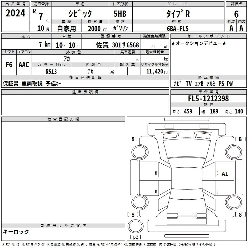 Аукционный лист HONDA CIVIC 2025