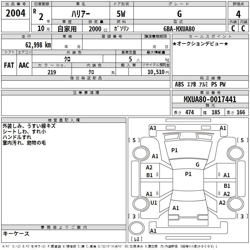 Аукционный лист TOYOTA HARRIER 2020