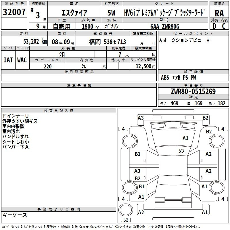 Аукционный лист TOYOTA ESQUIRE 2021