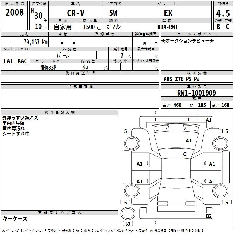 Аукционный лист HONDA CR-V 2018