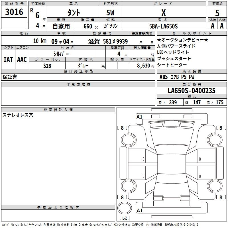 Аукционный лист DAIHATSU TANTO 2024