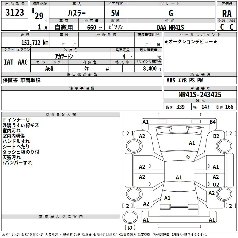 Аукционный лист SUZUKI HUSTLER 2017
