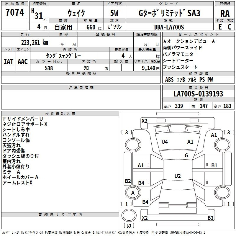 Аукционный лист DAIHATSU WAKE 2019