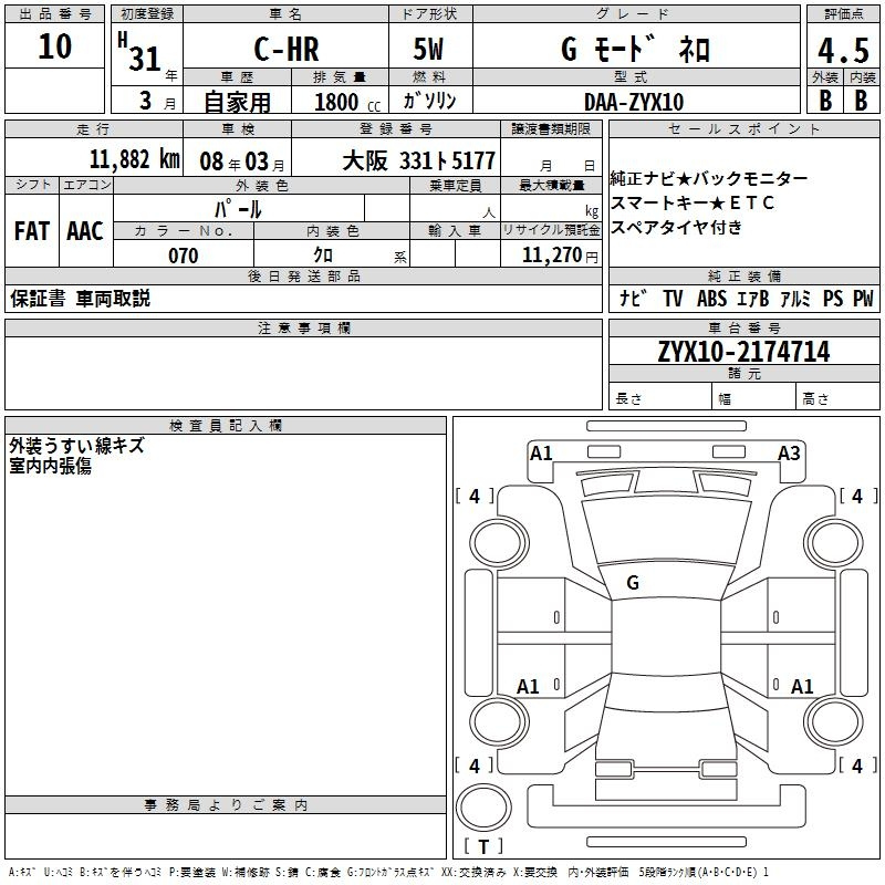 Аукционный лист TOYOTA C-HR 2019