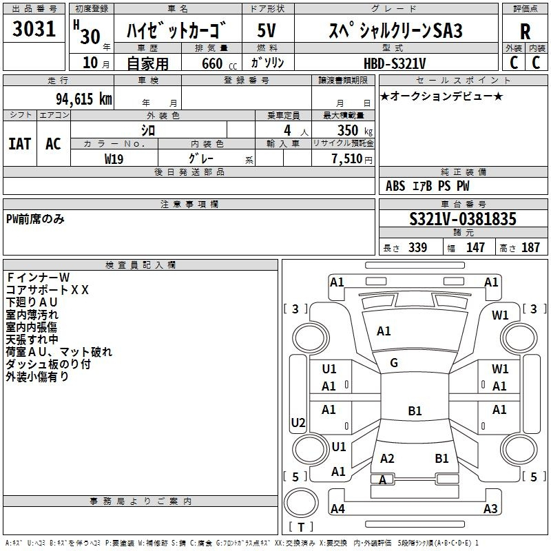 Аукционный лист DAIHATSU HIJET VAN 2018