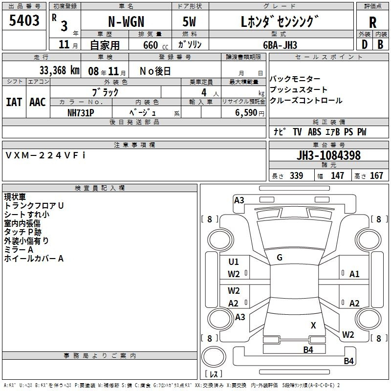 Аукционный лист HONDA N WGN 2021