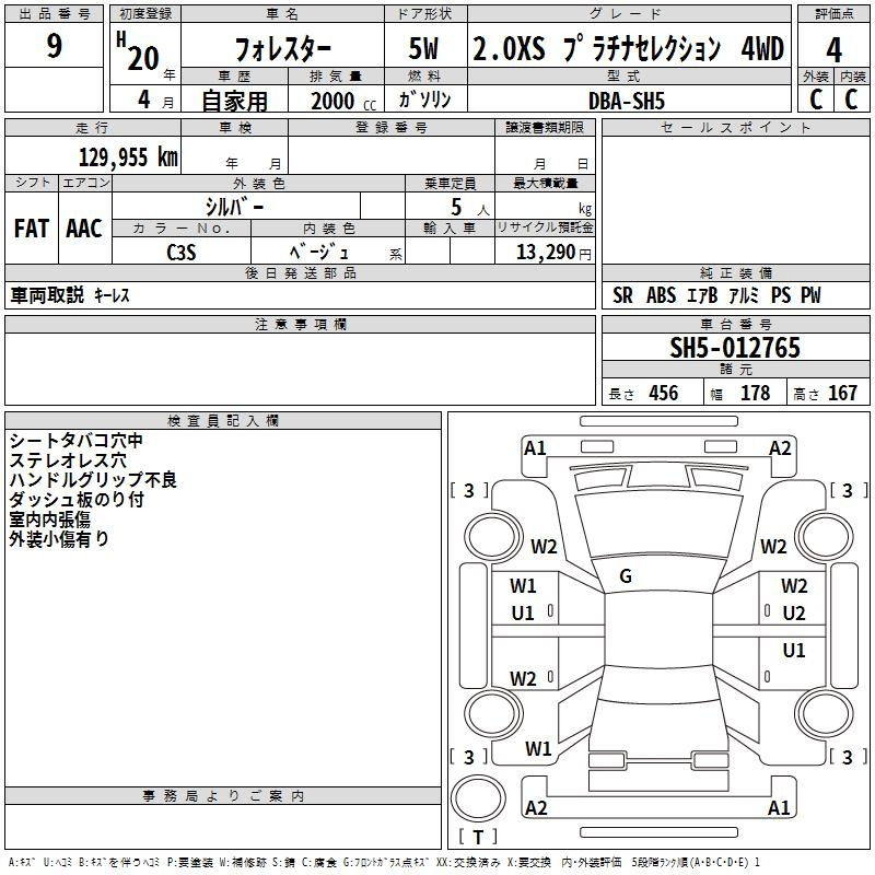 Аукционный лист SUBARU FORESTER 2008